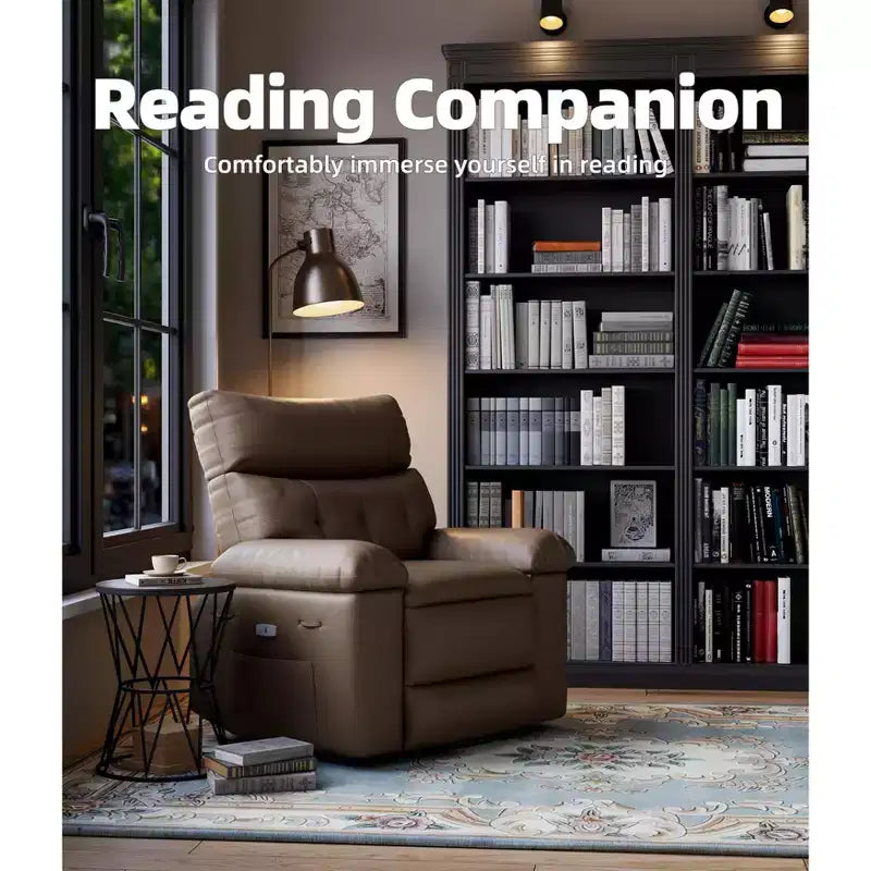 Oversized Rocker Swivel Recliner Chair, Faux PU Leather Manual Recliner with Comfort Arm and Back, Single Sofa Seat for Living Room, Bedroom