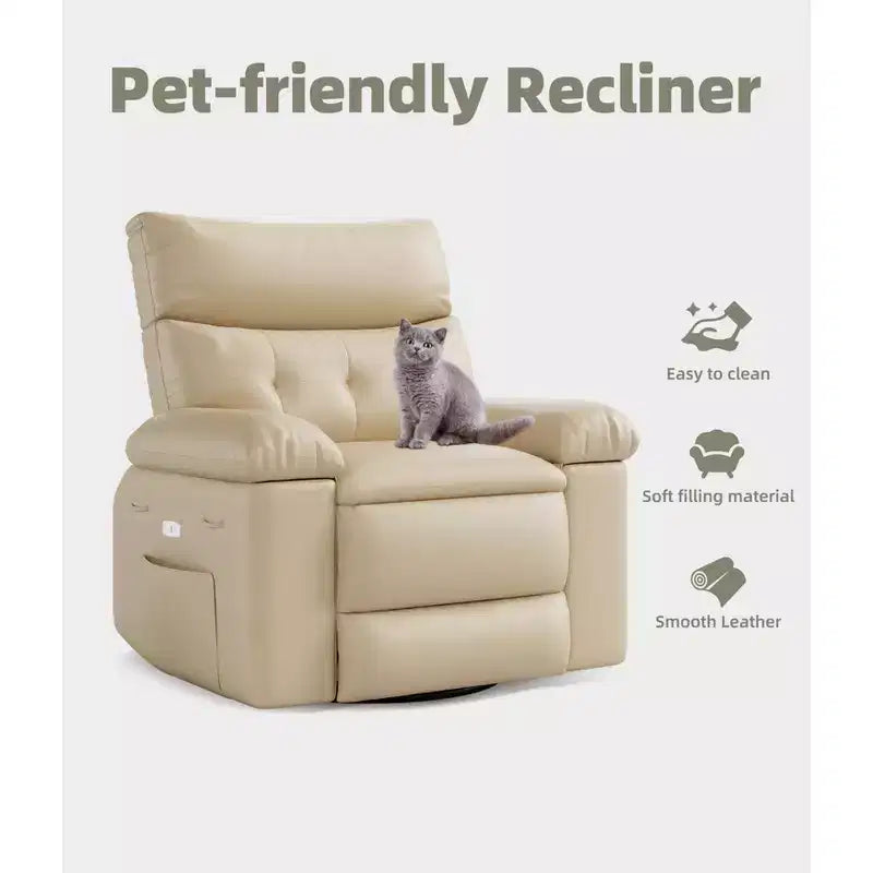 Oversized Rocker Swivel Recliner Chair, Faux PU Leather Manual Recliner with Comfort Arm and Back, Single Sofa Seat for Living Room, Bedroom