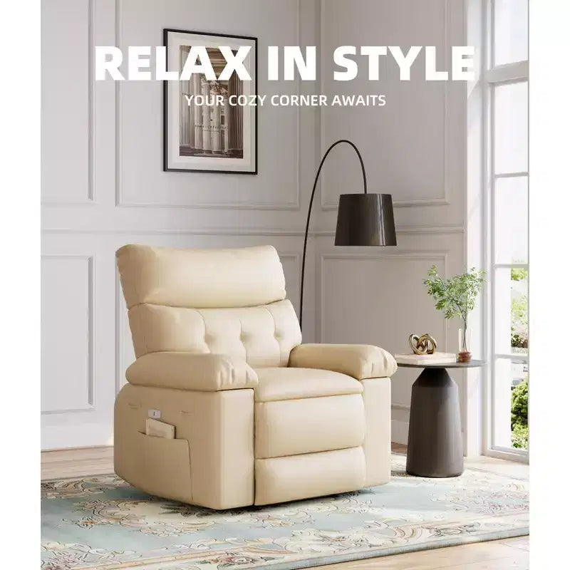 Oversized Rocker Swivel Recliner Chair, Faux PU Leather Manual Recliner with Comfort Arm and Back, Single Sofa Seat for Living Room, Bedroom