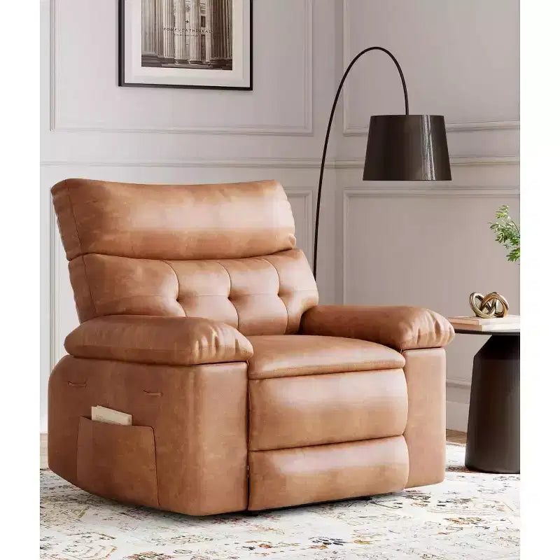 Oversized Rocker Swivel Recliner Chair, Faux PU Leather Manual Recliner with Comfort Arm and Back, Single Sofa Seat for Living Room, Bedroom