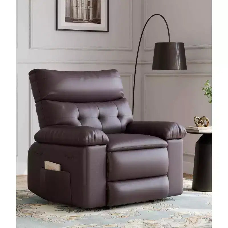 Oversized Rocker Swivel Recliner Chair, Faux PU Leather Manual Recliner with Comfort Arm and Back, Single Sofa Seat for Living Room, Bedroom