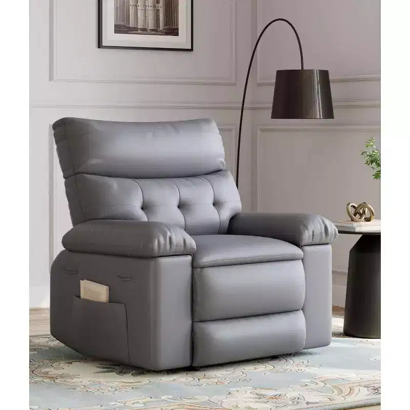 Oversized Rocker Swivel Recliner Chair, Faux PU Leather Manual Recliner with Comfort Arm and Back, Single Sofa Seat for Living Room, Bedroom