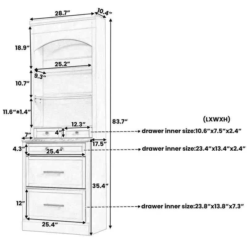 Freestanding Kitchen Pantry Storage Cabinet with Drawers and Shelves, Tall Kitchen Hutch with Faux Marble Top