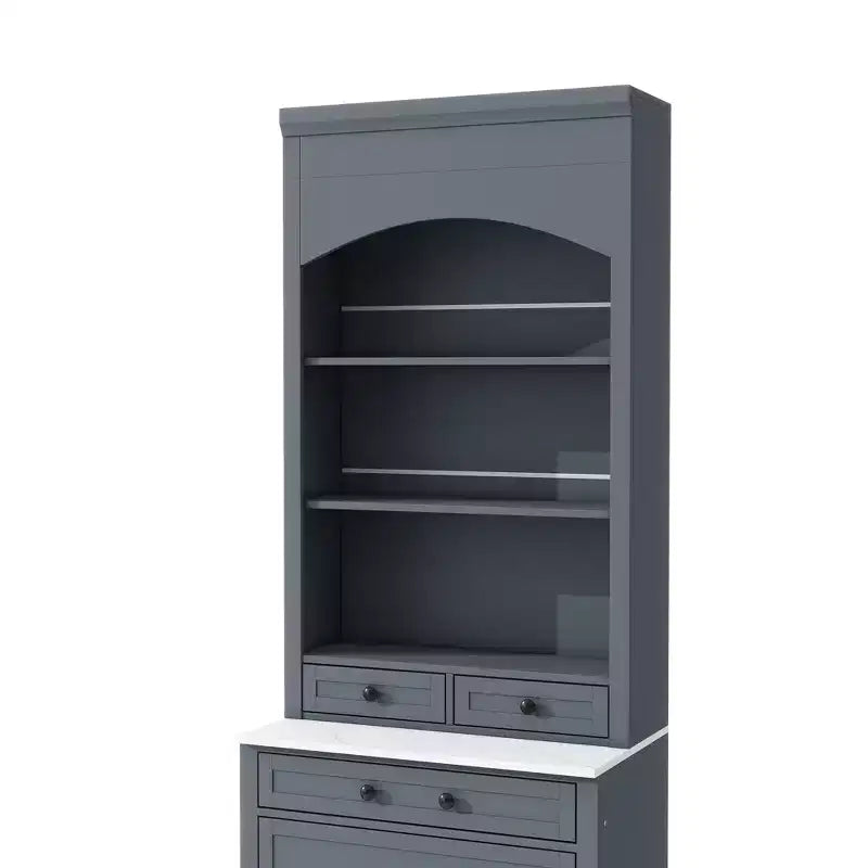 Freestanding Kitchen Pantry Storage Cabinet with Drawers and Shelves, Tall Kitchen Hutch with Faux Marble Top