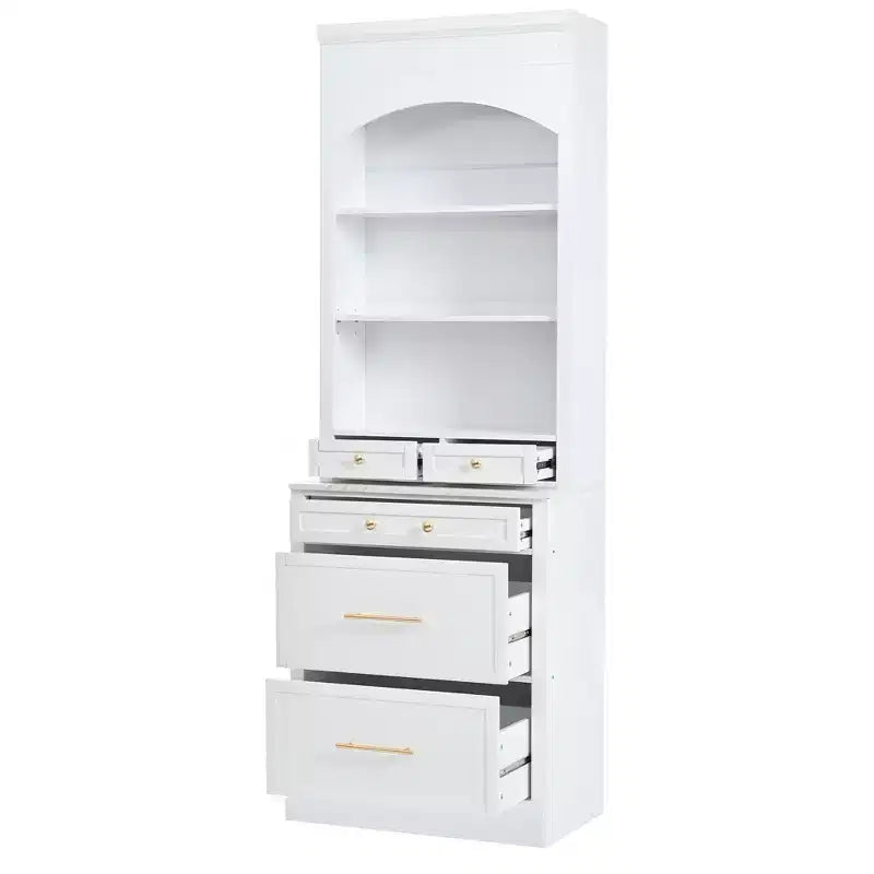 Freestanding Kitchen Pantry Storage Cabinet with Drawers and Shelves, Tall Kitchen Hutch with Faux Marble Top