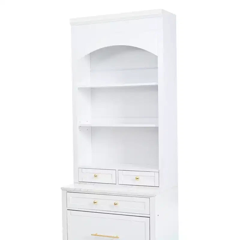 Freestanding Kitchen Pantry Storage Cabinet with Drawers and Shelves, Tall Kitchen Hutch with Faux Marble Top
