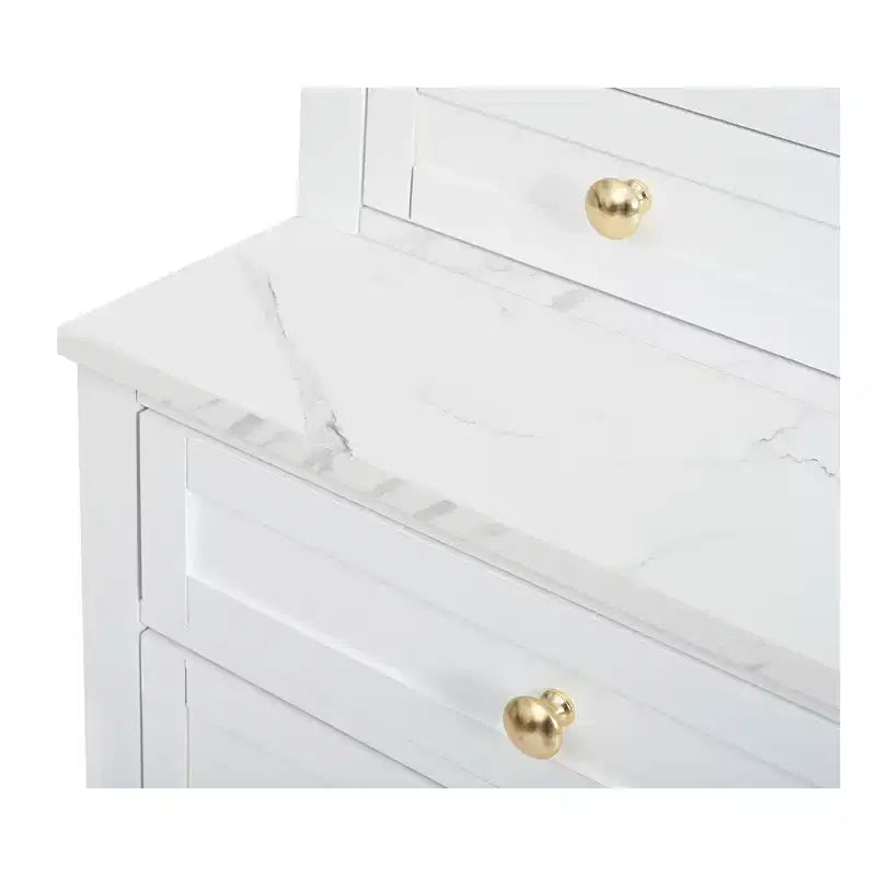 Freestanding Kitchen Pantry Storage Cabinet with Drawers and Shelves, Tall Kitchen Hutch with Faux Marble Top