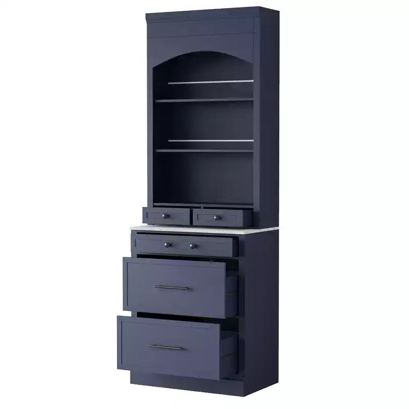 Freestanding Kitchen Pantry Storage Cabinet with Drawers and Shelves, Tall Kitchen Hutch with Faux Marble Top