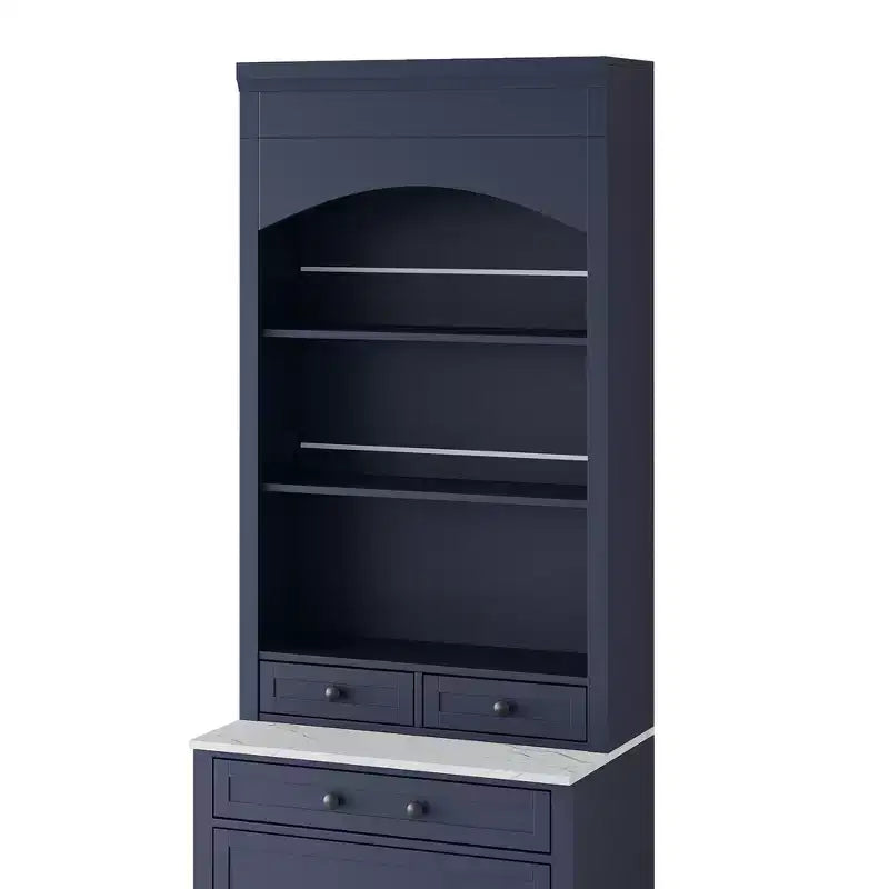 Freestanding Kitchen Pantry Storage Cabinet with Drawers and Shelves, Tall Kitchen Hutch with Faux Marble Top