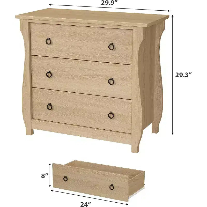 3-Drawer Dresser - Tall Boho Dresser with Curved Legs, Rattan Accents, and Freestanding Storage for Living Room, Bedroom, Entryway, or Balcony
