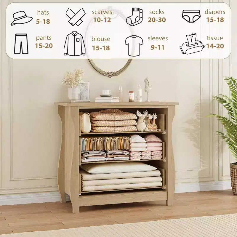 3-Drawer Dresser - Tall Boho Dresser with Curved Legs, Rattan Accents, and Freestanding Storage for Living Room, Bedroom, Entryway, or Balcony