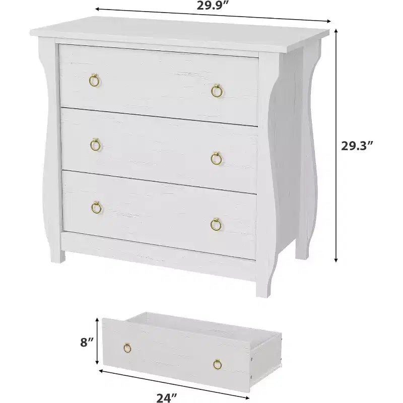 3-Drawer Dresser - Tall Boho Dresser with Curved Legs, Rattan Accents, and Freestanding Storage for Living Room, Bedroom, Entryway, or Balcony