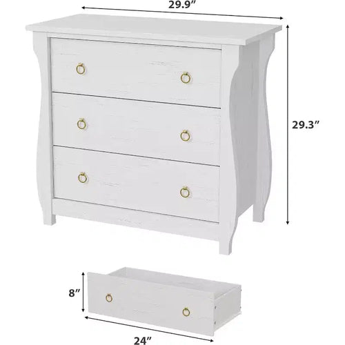 3-Drawer Dresser - Tall Boho Dresser with Curved Legs, Rattan Accents, and Freestanding Storage for Living Room, Bedroom, Entryway, or Balcony