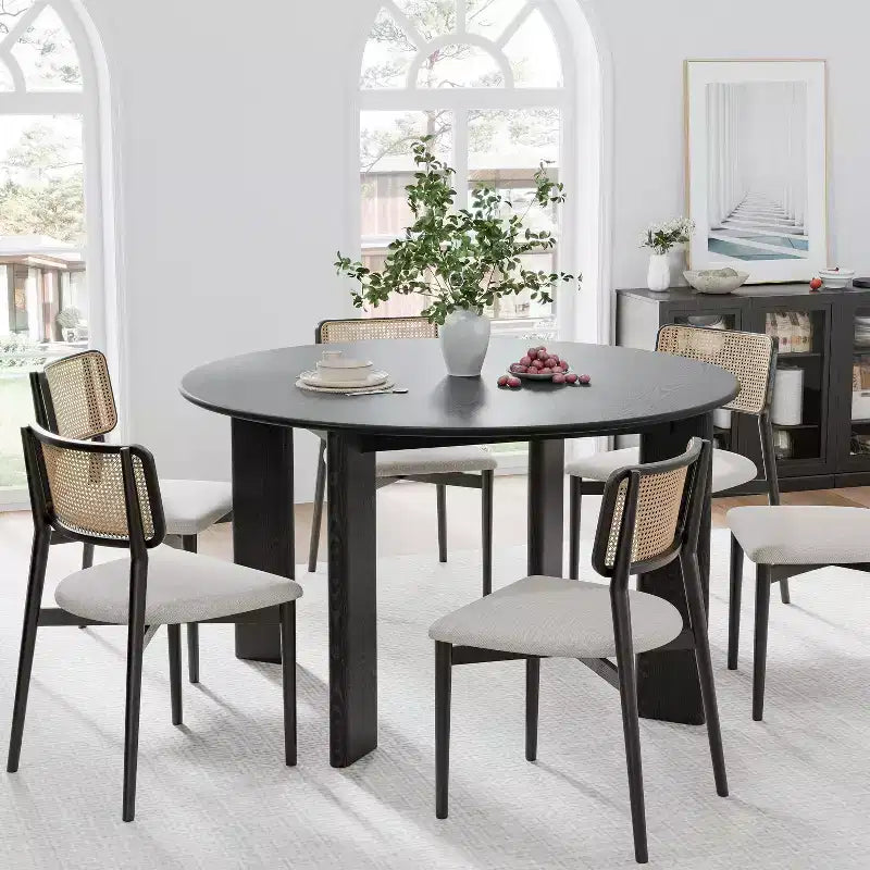 PexFix 52 x 52 Black Solid Wood Farmhouse Dining Table Round Wood Top for Modern Dining Rooms & Family Gatherings