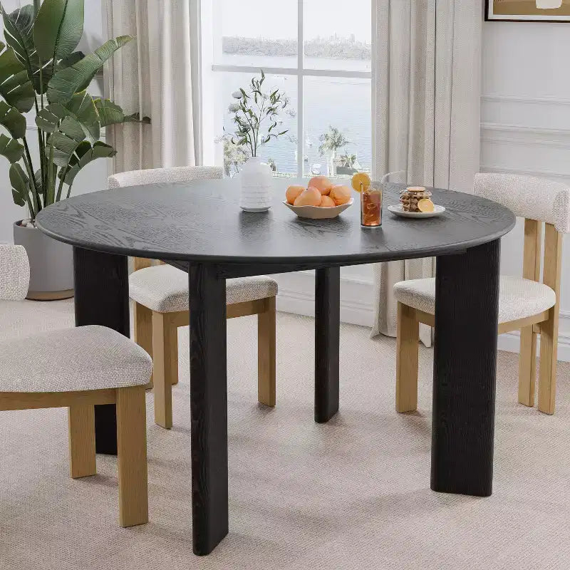 PexFix 52 x 52 Black Solid Wood Farmhouse Dining Table Round Wood Top for Modern Dining Rooms & Family Gatherings