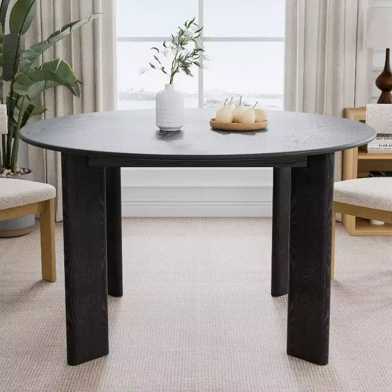 PexFix 52 x 52 Black Solid Wood Farmhouse Dining Table Round Wood Top for Modern Dining Rooms & Family Gatherings