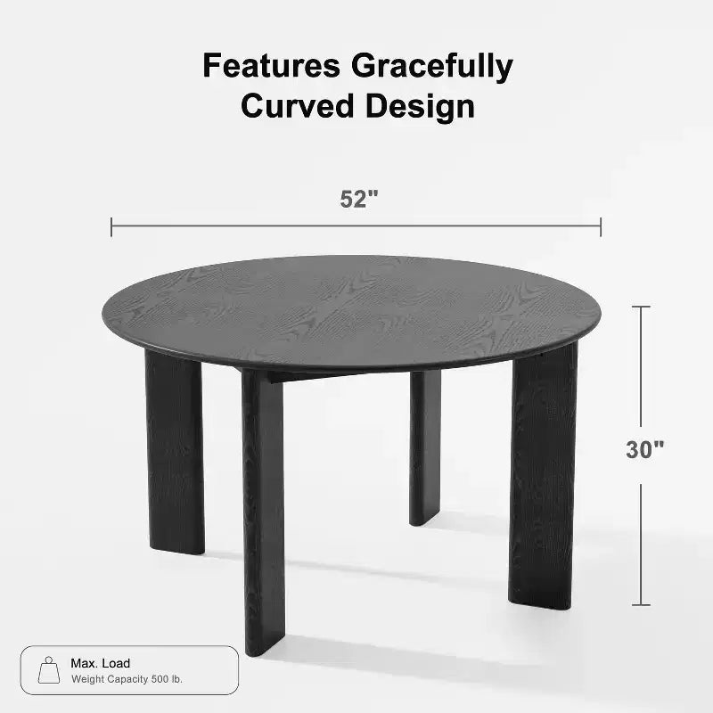 PexFix 52 x 52 Black Solid Wood Farmhouse Dining Table Round Wood Top for Modern Dining Rooms & Family Gatherings