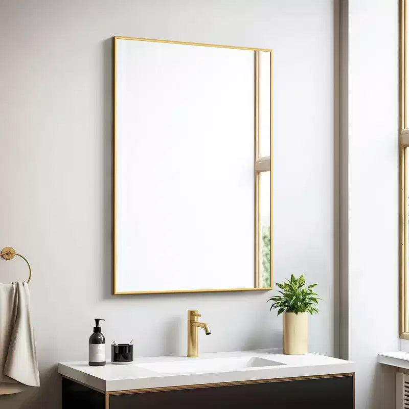 2 Pieces 38 In.H x 26 In.W Black Aluminum Alloy Fine Edged Rectangular Hanging Mirror Frame Wall Mirror