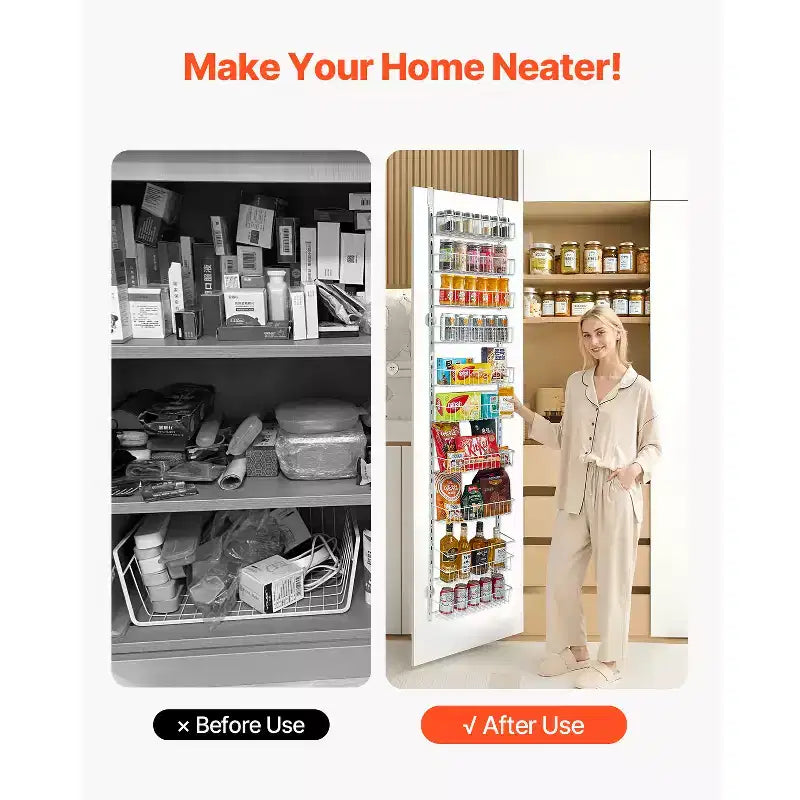 VEVOR Over the Door Pantry Organizer, 10-Tier Pantry Organization and Storage, Heavy-Duty Steel Hanging Spice Rack, White