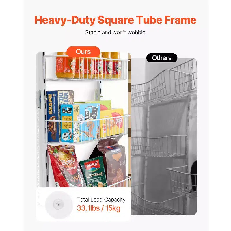 VEVOR Over the Door Pantry Organizer, 10-Tier Pantry Organization and Storage, Heavy-Duty Steel Hanging Spice Rack, White