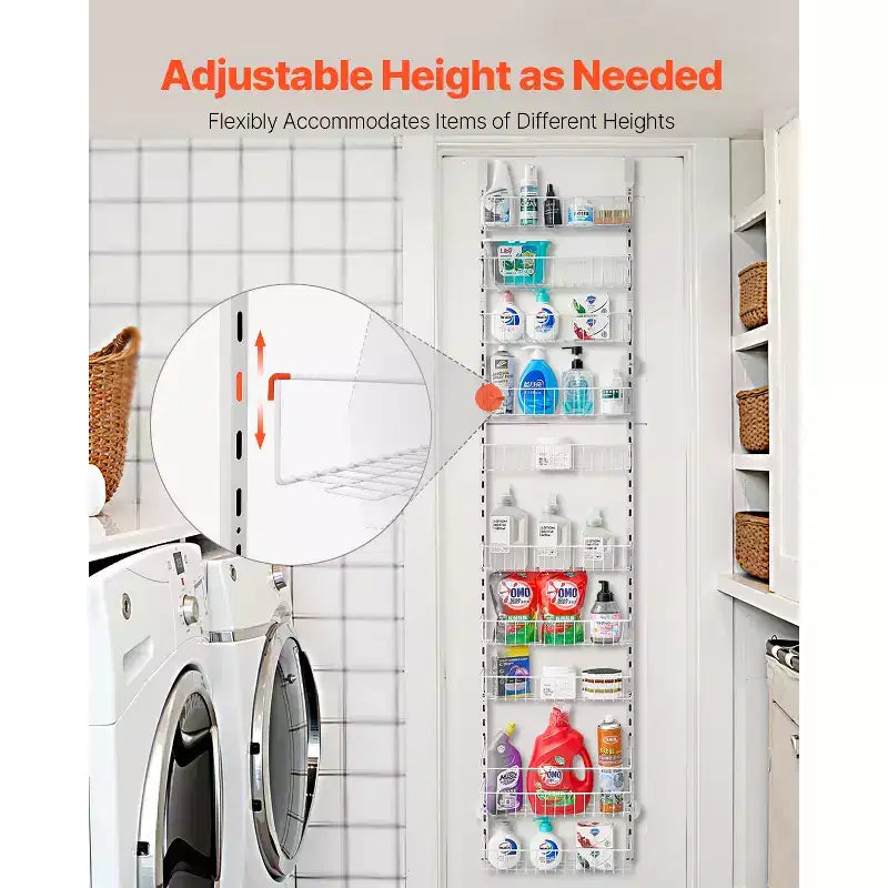 VEVOR Over the Door Pantry Organizer, 10-Tier Pantry Organization and Storage, Heavy-Duty Steel Hanging Spice Rack, White