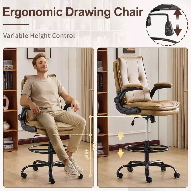Karl Home | PU Tall Office Chair Drafting Chair With Adjustable Footrest Ring