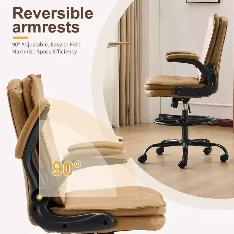 Karl Home | PU Tall Office Chair Drafting Chair With Adjustable Footrest Ring