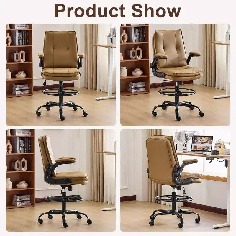 Karl Home | PU Tall Office Chair Drafting Chair With Adjustable Footrest Ring