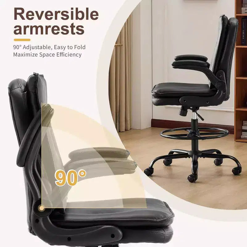Karl Home | PU Tall Office Chair Drafting Chair With Adjustable Footrest Ring