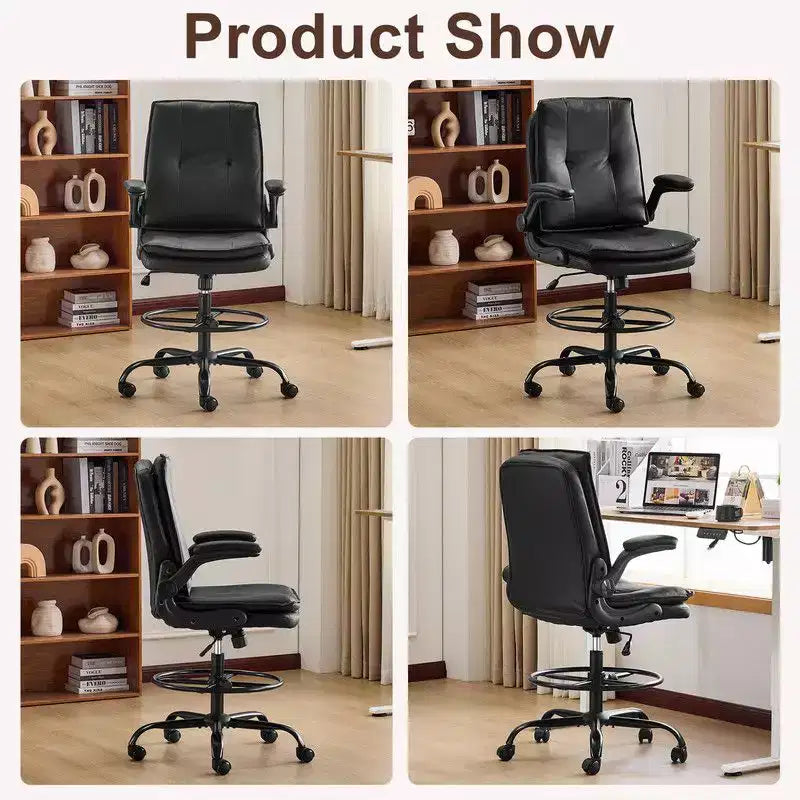 Karl Home | PU Tall Office Chair Drafting Chair With Adjustable Footrest Ring
