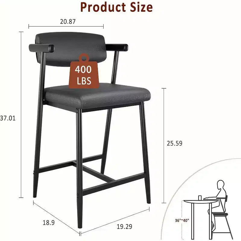 Bar Stools Set of 4, Counter Stools with Back and Thickened Metal Legs, Upholstered PU Leather Counter Height Barstools with Footrest