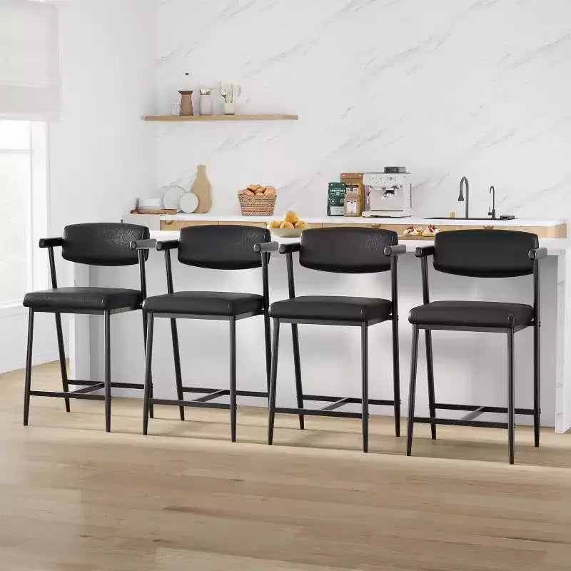 Bar Stools Set of 4, Counter Stools with Back and Thickened Metal Legs, Upholstered PU Leather Counter Height Barstools with Footrest