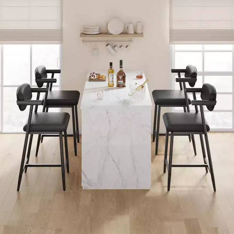 Bar Stools Set of 4, Counter Stools with Back and Thickened Metal Legs, Upholstered PU Leather Counter Height Barstools with Footrest