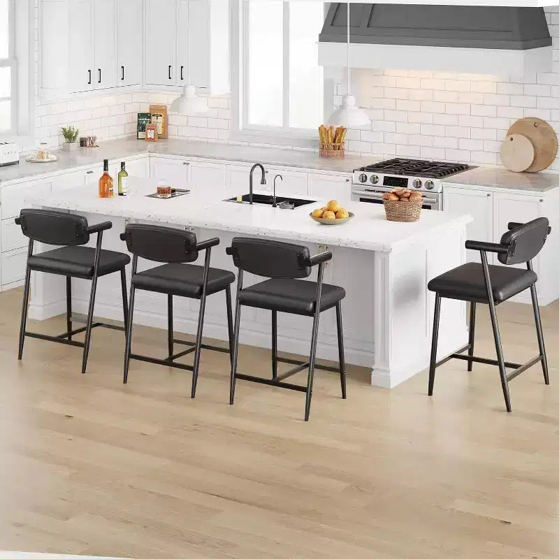 Bar Stools Set of 4, Counter Stools with Back and Thickened Metal Legs, Upholstered PU Leather Counter Height Barstools with Footrest