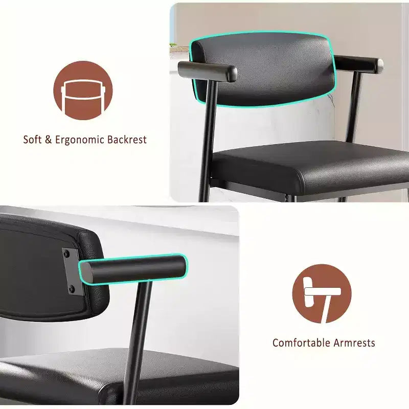 Bar Stools Set of 4, Counter Stools with Back and Thickened Metal Legs, Upholstered PU Leather Counter Height Barstools with Footrest