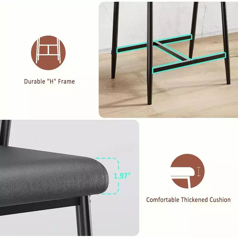 Bar Stools Set of 4, Counter Stools with Back and Thickened Metal Legs, Upholstered PU Leather Counter Height Barstools with Footrest