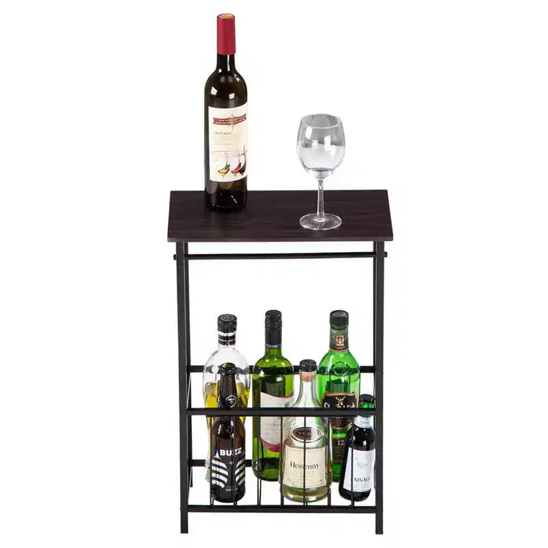 Disassembled and Assembled Dark Coffee-colored Density Board Tabletop, Black Powder-coated Iron Frame, Rectangular Side Table