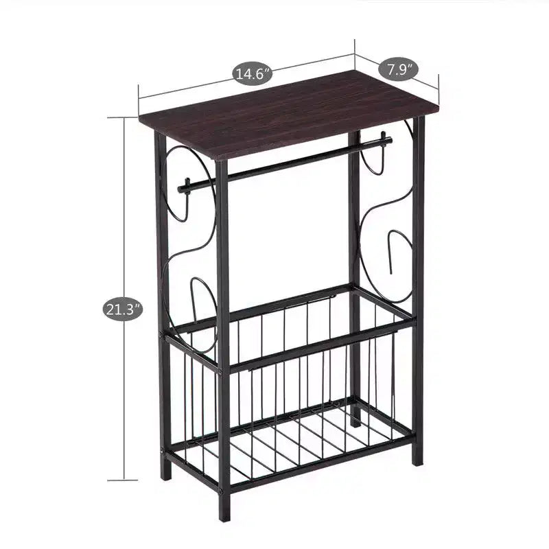 Disassembled and Assembled Dark Coffee-colored Density Board Tabletop, Black Powder-coated Iron Frame, Rectangular Side Table