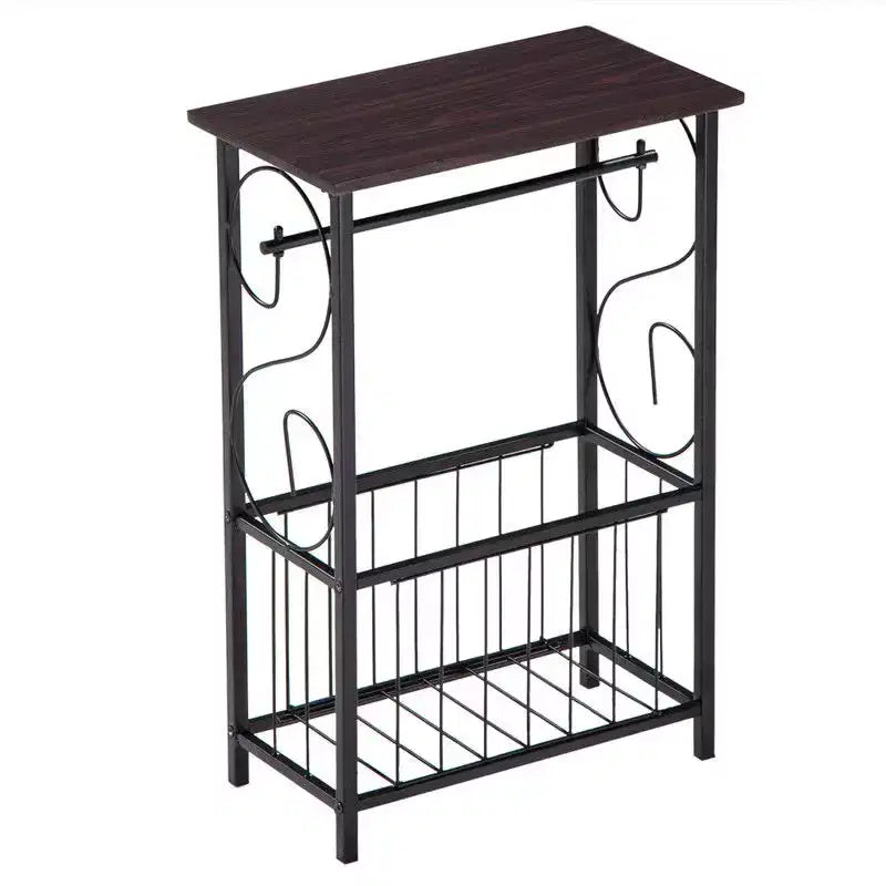 Disassembled and Assembled Dark Coffee-colored Density Board Tabletop, Black Powder-coated Iron Frame, Rectangular Side Table