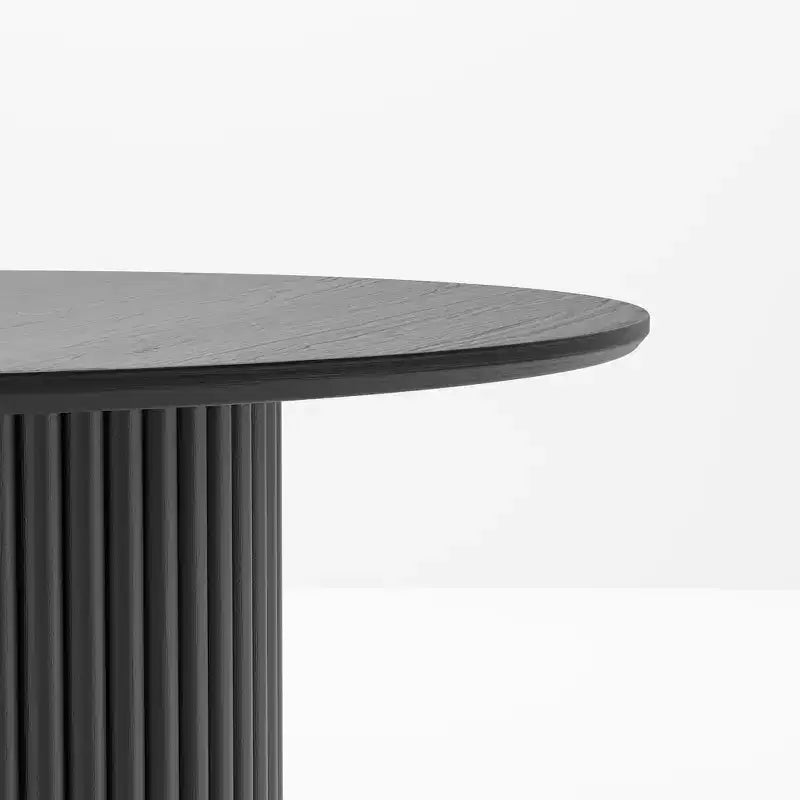 PexFix 46 inch Wood Round Dining Table Circle Kitchen Table with Wood Strip Base Modern Farmhouse Dinner Tables for Kitchen Living Room Black
