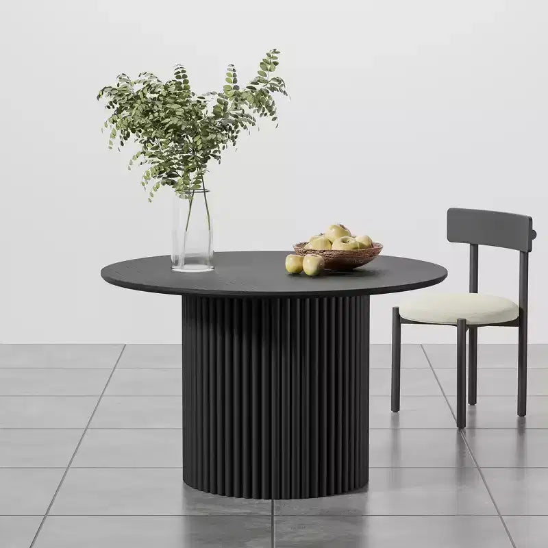 PexFix 46 inch Wood Round Dining Table Circle Kitchen Table with Wood Strip Base Modern Farmhouse Dinner Tables for Kitchen Living Room Black