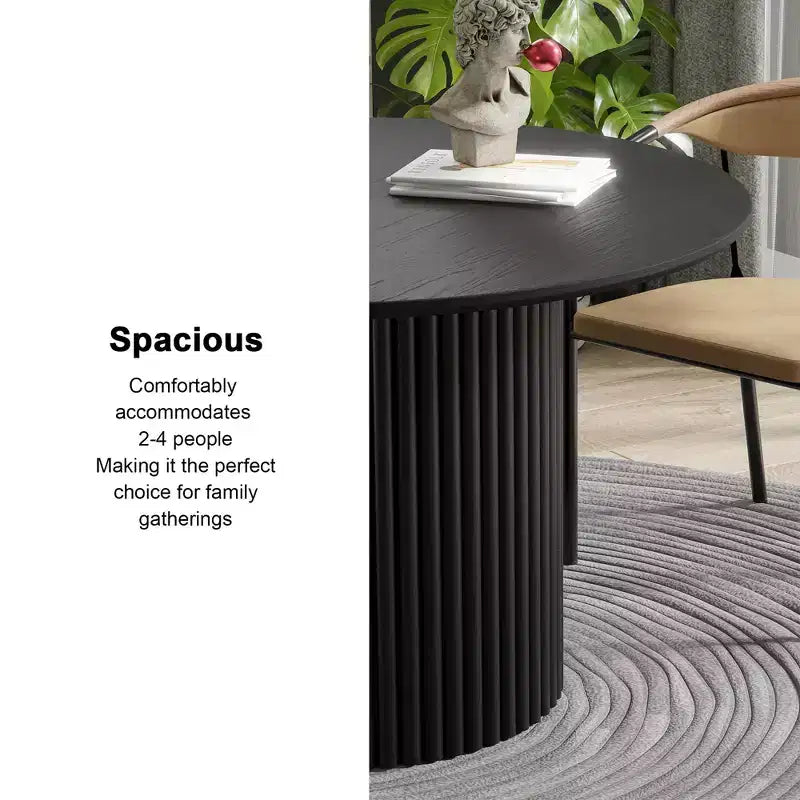PexFix 46 inch Wood Round Dining Table Circle Kitchen Table with Wood Strip Base Modern Farmhouse Dinner Tables for Kitchen Living Room Black