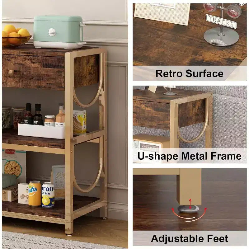 Golden U-Shaped Console Table, Ottoman-Style Entryway Rack with Decorative Damascus Steel Accents, Elegant Storage Solution for Hallway and Foyer