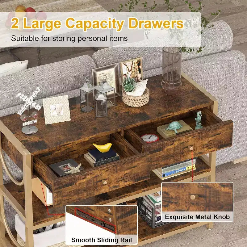 Golden U-Shaped Console Table, Ottoman-Style Entryway Rack with Decorative Damascus Steel Accents, Elegant Storage Solution for Hallway and Foyer