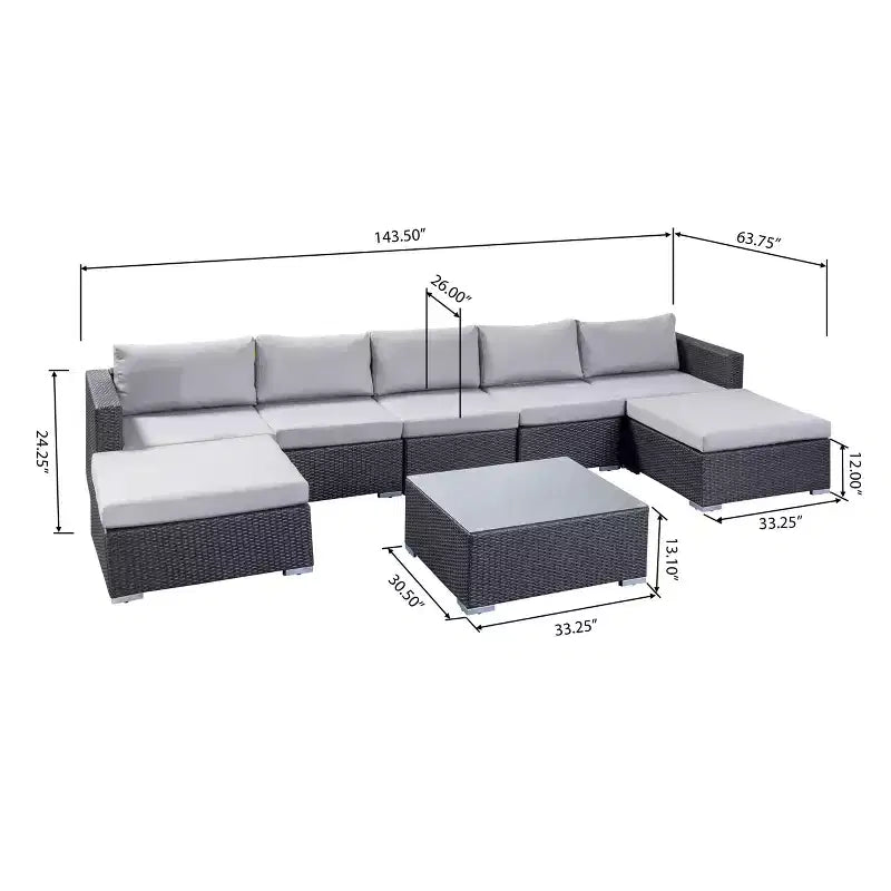 Ensemble de conversation Avianna GDFStudio de canapé 5 places en osier avec poufs