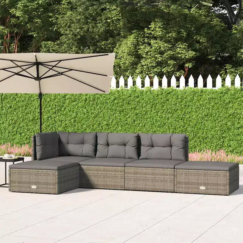 vidaXL Salon de jardin gris en résine tressée et acier thermolaqué, 5 pièces