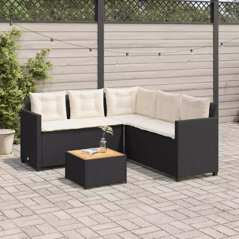 vidaXL Canapé de jardin noir Résine tressée, acier revêtu par poudre, bois d'acacia massif