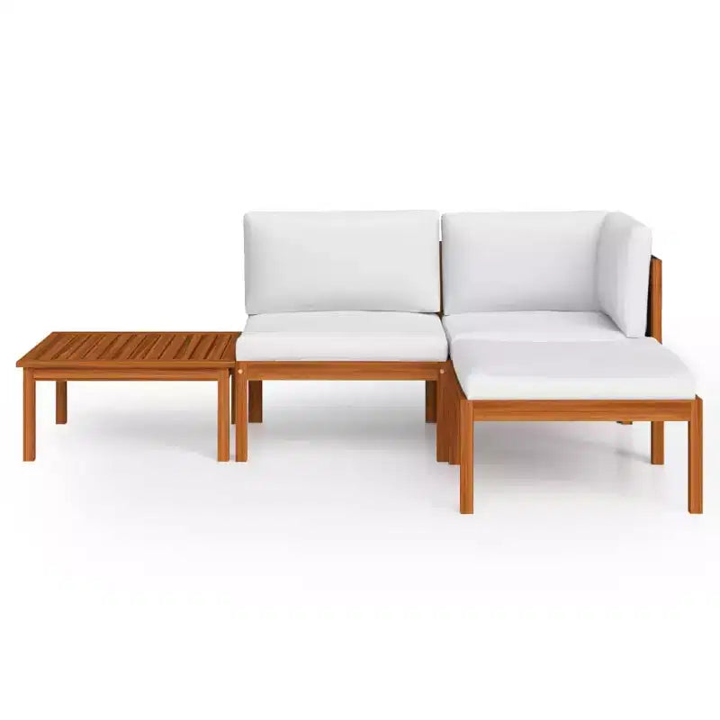 vidaXL Ensemble de salon de jardin 4 pièces en bois d'acacia massif, construction durable et résistante aux intempéries avec coussins crème pour un confort optimal