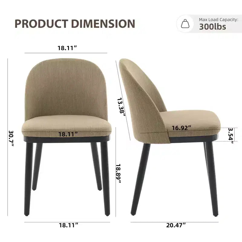 Modern Dining Chair - Curved Upholstered Back & Rubberwood Legs,Modern Fabric Upholstered Kitchen Side Chairs,Armless Dining Chair