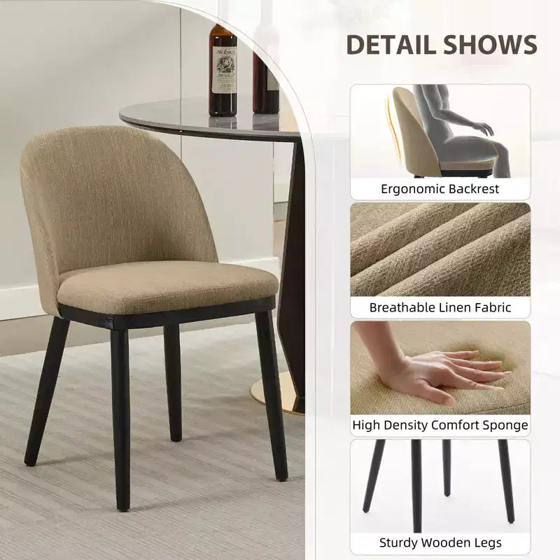 Modern Dining Chair - Curved Upholstered Back & Rubberwood Legs,Modern Fabric Upholstered Kitchen Side Chairs,Armless Dining Chair